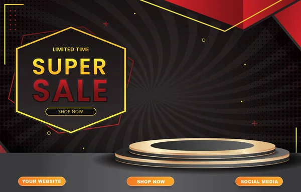 Super Sale Banner Blank Space Podium Product Sale Black Background — Wektor stockowy