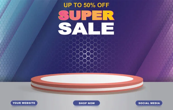 Super Sale Banner Blank Space Podium Product Sale Blue Purple — Stock Vector