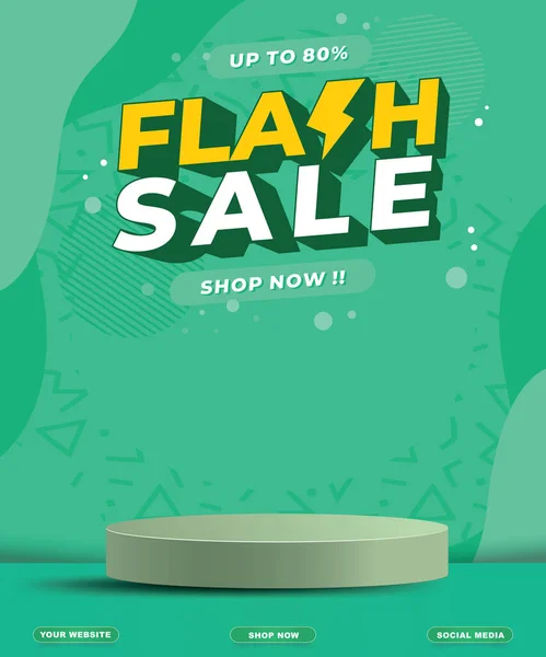 Flash Sale Banner Blank Space Podium Product Sale Green Background — 스톡 벡터