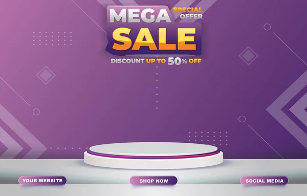 Mega Sale Blank Space Podium Product Sale Purple White Background — 图库矢量图片