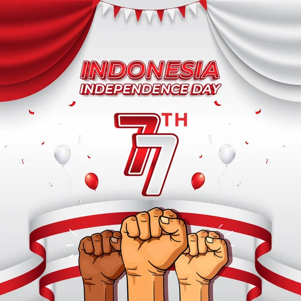 Indonesian 77Th National Independence Day Square Background Red White Colour - Stok Vektor