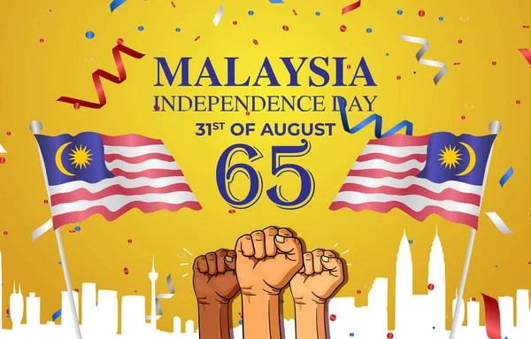 Happy Malaysian Independence Day 65Th Celebrate Gradient Yellow Background Design — Stockvector