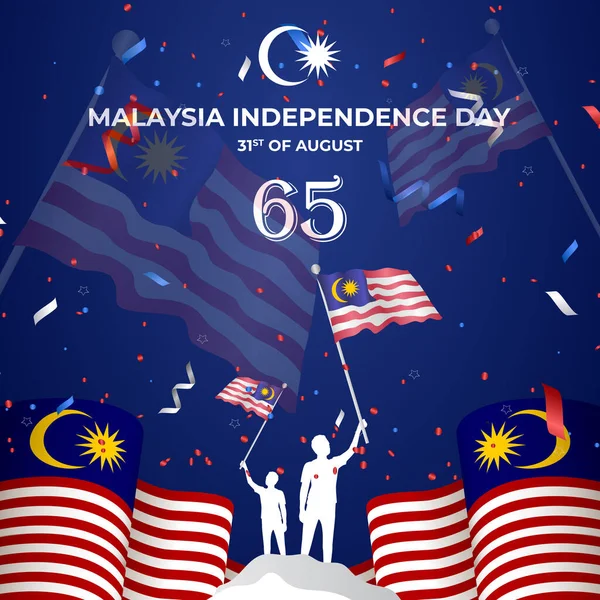 Happy Malaysian Independence Day 65Th National Celebrate Gradient Blue Background — Stockvector