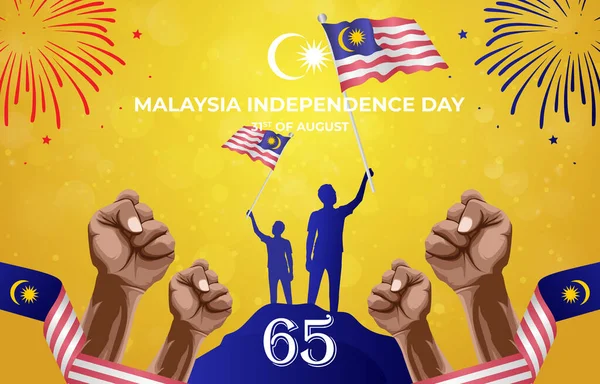 Malaysian Independence Day 65Th National Celebrate Gradient Yellow Background Design — Stock Vector