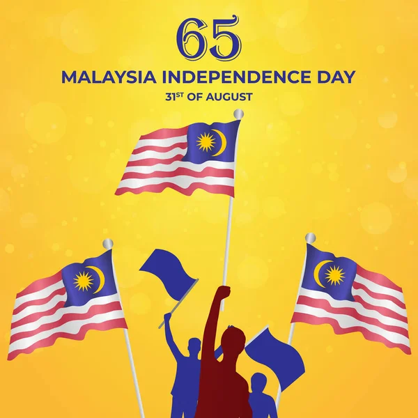 Malaysian Independence Day 65Th National Celebrate People Gradient Yellow Background — Stockvector