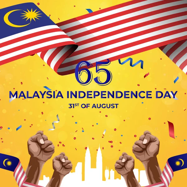 Malaysian Independence Day 65Th National Celebrate People Gradient Yellow Background — Image vectorielle