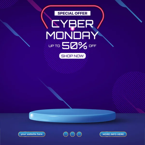 Cyber Monday Social Media Template Post Blank Space Podium Product — Stock vektor