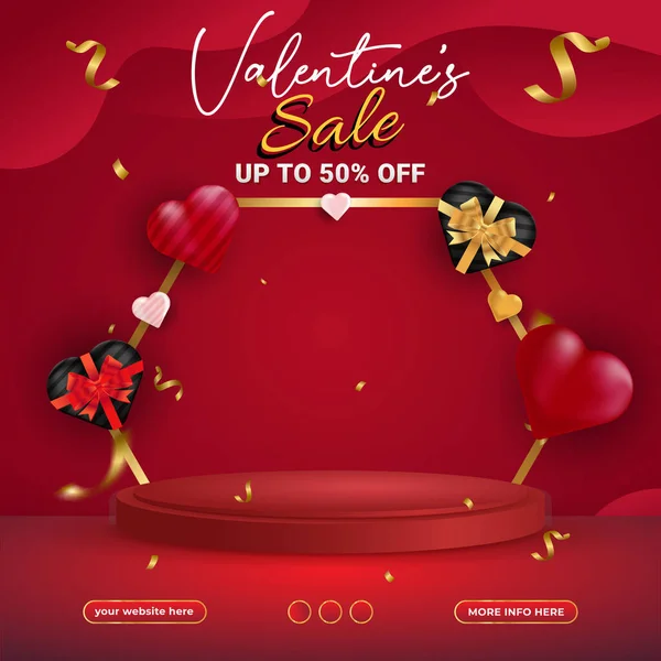 Valentine Sale Social Media Template Post Blank Space Podium Product — Stockový vektor