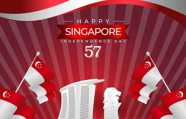 Singapore Independence Day 57Th Celebrate Gradient Red Background Colour Design — Stockvector