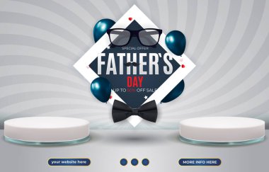 father day sale banner social media template post with blank space podium for product with gradient white and grey background design