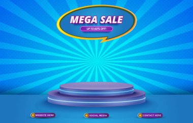 elegant mega sale social media template post with blank space for product with gradient blue background design