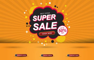 best offer super sale social media template banner with blank space for product with abstract gradient orange background