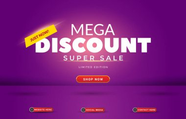 mega discount social media template banner with blank space for product with gradient purple background