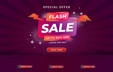 special offer flash sale social media template banner with blank space for product with abstract gradient purple and red background design