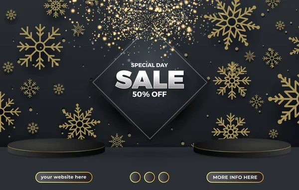 Winter Sale Banner Social Media Template Post Blank Space Podium — ストックベクタ