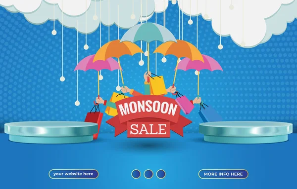 Monsoon Sale Social Media Template Post Blank Space Podium Product — Vetor de Stock