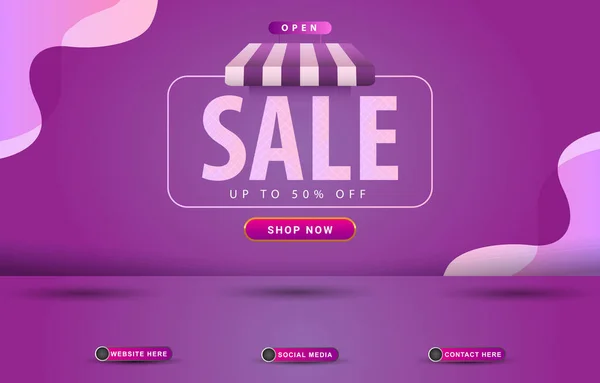 Online Shop Sale Template Banner Blank Space Product Gradient Purple — Stock vektor