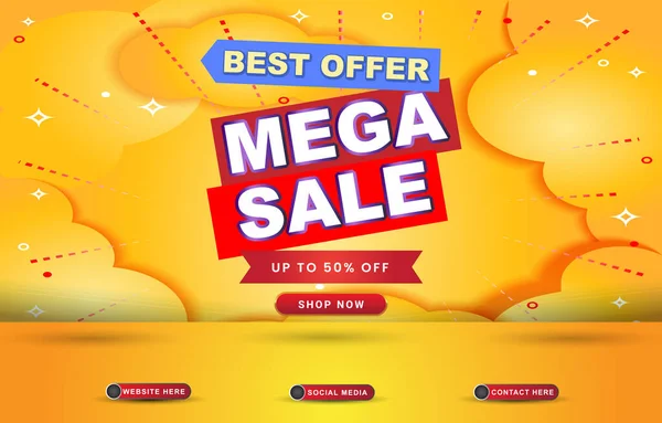 Best Offer Mega Sale Social Media Template Post Banner Blank — Stok Vektör