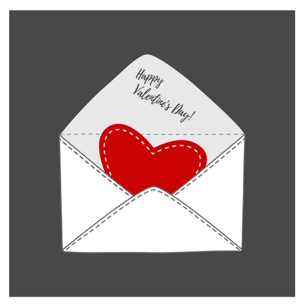 Cartão Postal Valentine Envelope Branco Fundo Cinza Com Coração Vermelho — Vetor de Stock