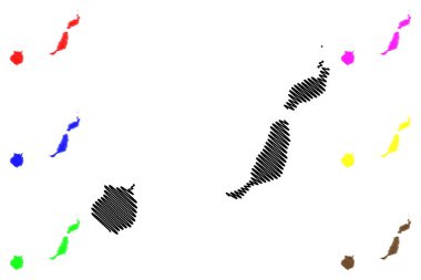 Las Palmas ili (İspanya Krallığı, Kanarya Adaları) harita vektör çizimi, karalama çizimi Gran Canaria, Fuerteventura ve Lanzarote haritası