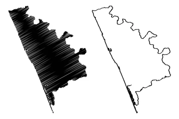 Kasaragod District Kerala State Indická Republika Mapa Vektorové Ilustrace Načmáraná — Stockový vektor