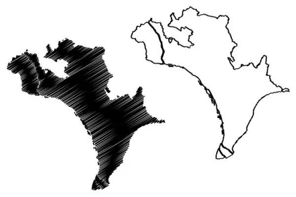 クリシュナ地区 インド アンドラ プラデシュ州 地図ベクトル図 スケッチブック クリシュナ地図 — ストックベクタ