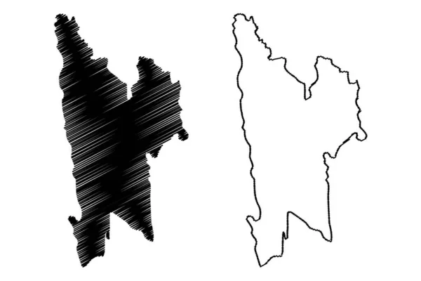 Distrito Lawngtlai Estado Mizoram República Índia Mapa Ilustração Vetorial Rabisco — Vetor de Stock