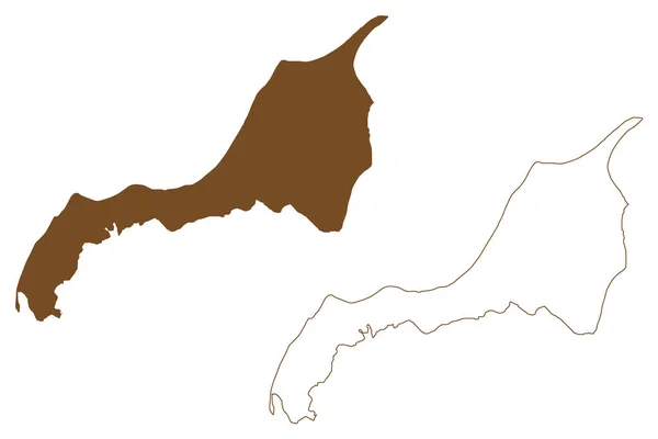 Ilustração Vetor Mapa Ilha Jutlandic Norte Reino Dinamarca Esboço Scribble —  Vetores de Stock