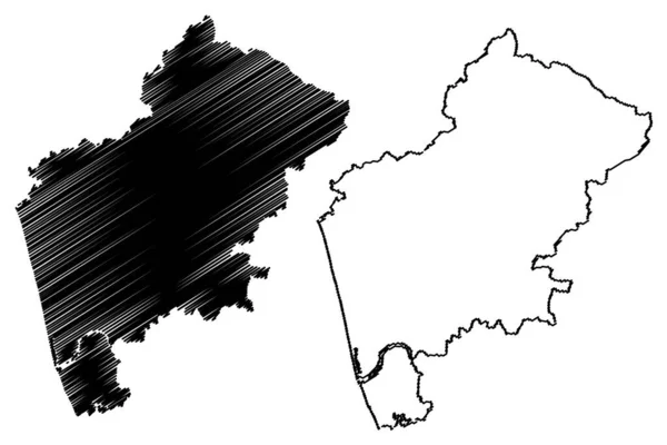 マラプラム郡 インド共和国ケーララ州 地図ベクトル図 スケッチブック マラプラム地図 — ストックベクタ