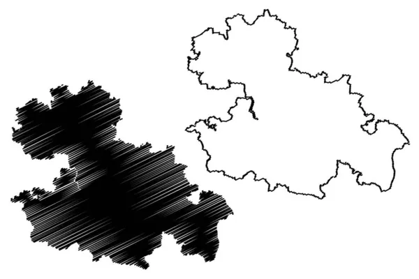 Mandla区 印度共和国贾巴勒尔省中央邦 地图矢量图解 手绘草图 — 图库矢量图片
