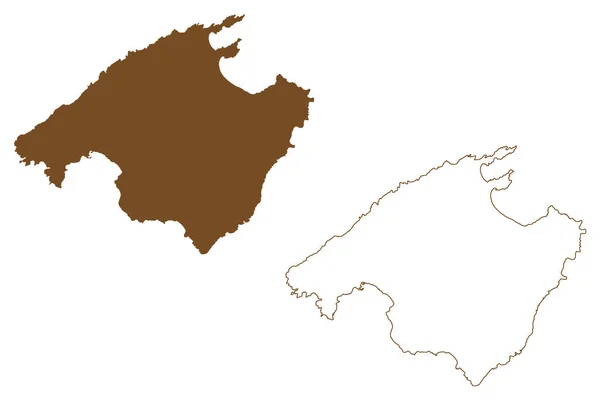 马略卡岛 西班牙王国 巴利阿里群岛 地图矢量图解 速写草图 — 图库矢量图片