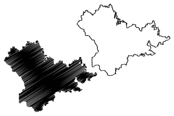 迈索尔区 印度共和国卡纳塔克邦 迈索尔省 地图矢量图解 速写草图迈索尔地图 — 图库矢量图片