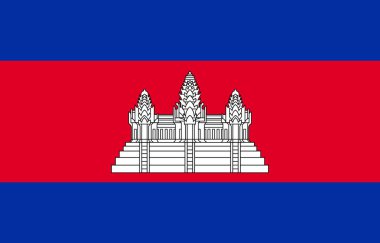 Kamboçya Ulusal Bayrak Krallığı - vektör, Kamboçya, üç yatay şerit mavi, kırmızı ve mavi, Angkor Wat 'ın beyaz merkezli tasviri