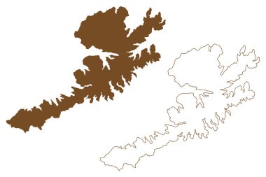 Unalaska Adası (Amerika Birleşik Devletleri, Kuzey Amerika, Alaska, ABD, ABD, Aleut Adaları) harita vektör çizimi, çizim çizimi Nawan-Alaxsxa haritası