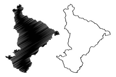 Pithoragarh ilçesi (Uttarakhand veya Uttaranchal State, Hindistan Cumhuriyeti) harita vektör çizimi, çizim çizimi Pithoragarh haritası