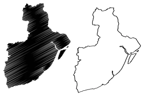 プルバ メディニプール郡 西ベンガル州 インド 地図ベクトル図 スクリブル スケッチ Tamralipta Map — ストックベクタ