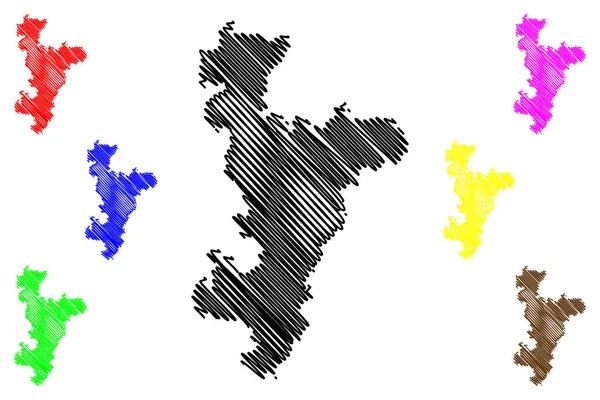 Ahmedabad District Gujarat State Republic India Mapa Vector Illustration Scribble — Vector de stock