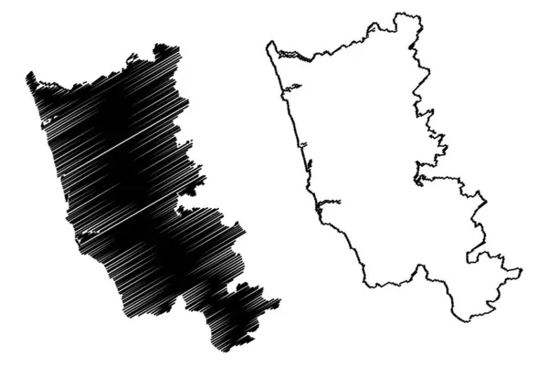 Sindhudurg Distrikt Maharashtra State Konkan Division Republiken Indien Karta Vektor — Stock vektor