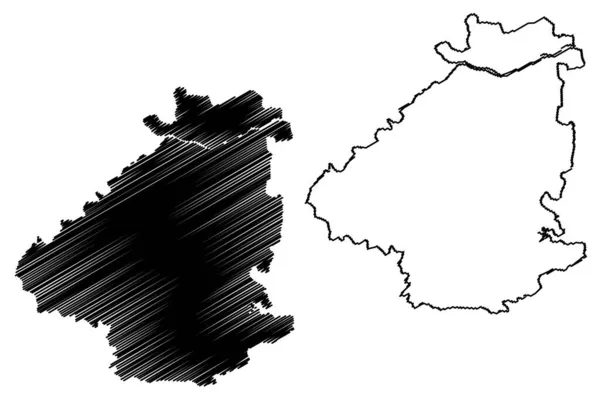 シングラウリ地区 インド共和国レワ県マディヤ プラデーシュ州 地図ベクトルイラスト スケッチブック シングラウリ地図 — ストックベクタ