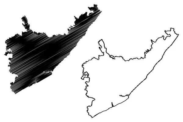 Distrikt Srikakulam Bundesstaat Andhra Pradesh Republik Indien Kartenvektorillustration Kritzelskizze Srikakulam — Stockvektor