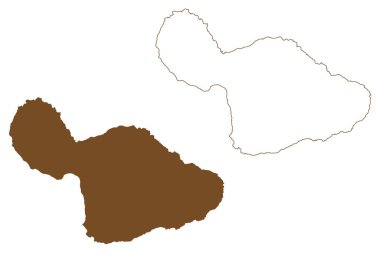 Maui Adası (Amerika Birleşik Devletleri, Kuzey Amerika, ABD, Hawaii Adaları, Hawaii) harita vektör çizimi, çizim Vadi Adası haritası