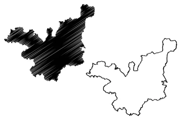 Tehri Garhwal District Uttarakhand Uttaranchal State India Vector Illustration Scribble — 스톡 벡터