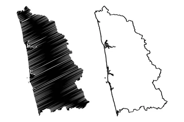 ウドゥピ地区 インド共和国カルナータカ州 マイソール県 地図ベクトル図 スケッチブルなスケッチウドゥピ地図 — ストックベクタ