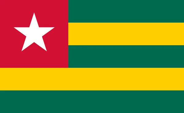 多哥共和国国旗 多哥共和国 五个等水平绿带与黄色交替 一个红色的州有一个白色的五角星 — 图库矢量图片