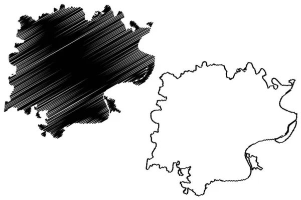 バラナシ地区 インド ウッタル プラデシュ州 地図ベクトル図 スケッチブック Kashi Map — ストックベクタ