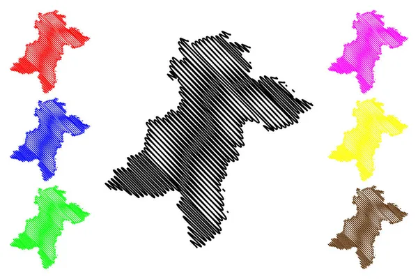ダバナジェ地区 インド共和国バンガロール州カルナータカ州 地図ベクトル図 スクリブルスケッチダバナジェ地図 — ストックベクタ