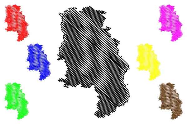 ドゥルグ郡 インド共和国分割 チャッティースガル州 地図ベクトル図 スクリブルスケッチドゥルグ地図 — ストックベクタ