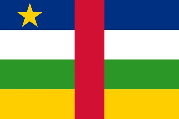 国旗中央アフリカ共和国 カーまたはRca 黄色の4本の水平方向の縞が中央の赤の垂直方向の縞に交差し 黄色の5点の星 — ストックベクタ