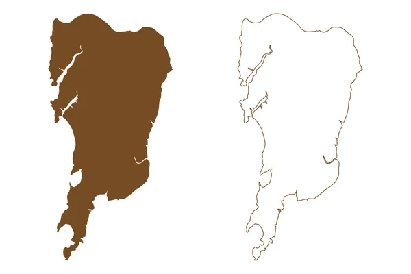 Insel Salsette Republik Indien Bundesstaat Maharashtra Kartenvektorillustration Kritzelskizze Karte Von — Stockvektor