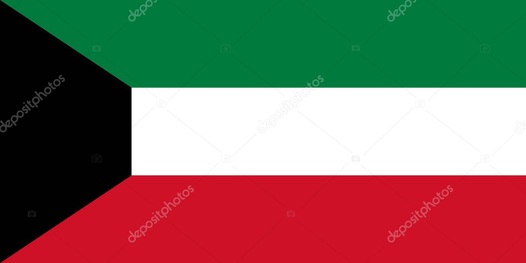 National Flag State of Kuwait, horizontal triband of green, white and red, with a black trapezium based on the hoist side